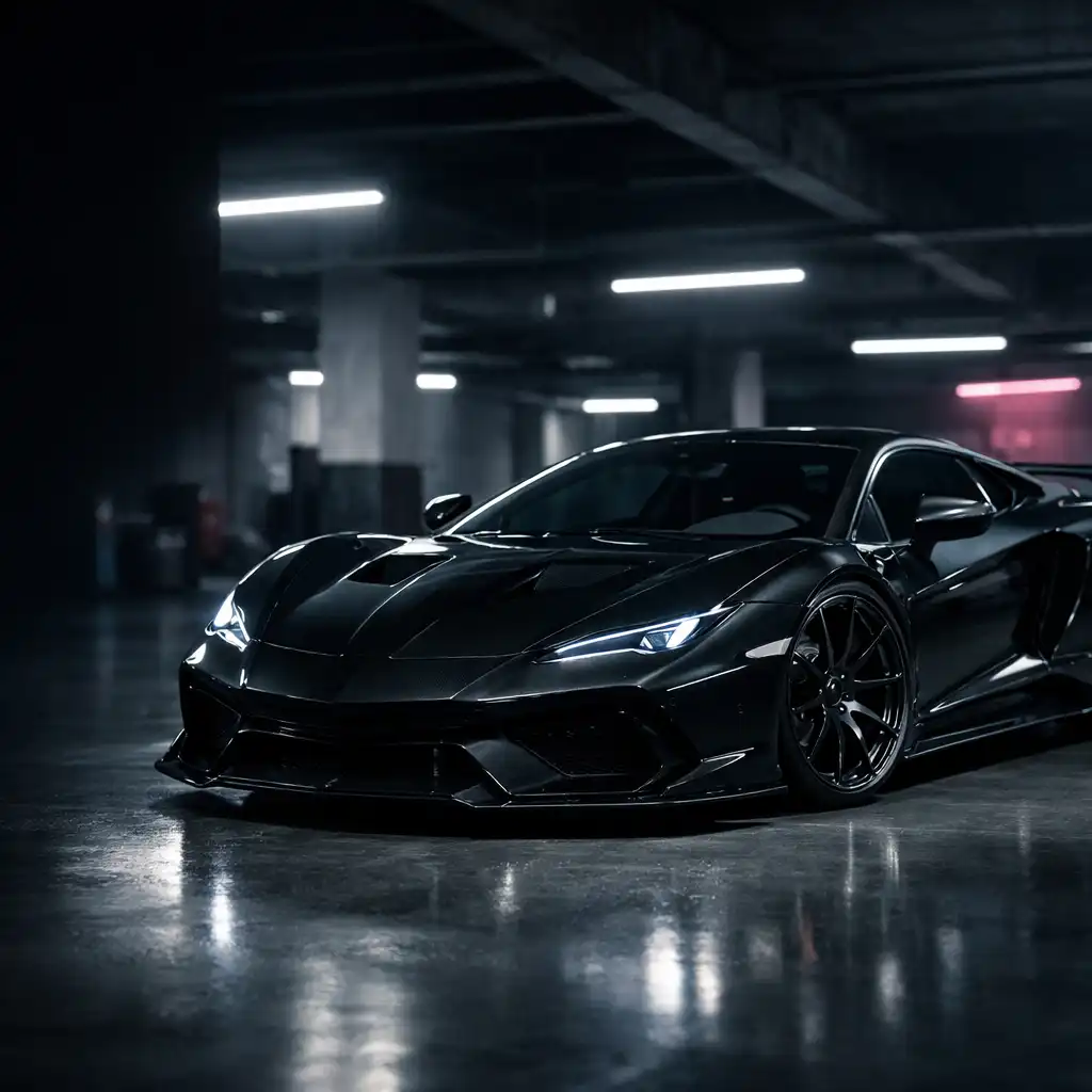 Sportowe superauto przygotowane do jazdy w podziemnym garażu